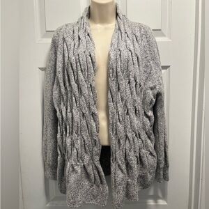 St. John Yellow Label Wool Blend Knit Gray Metallic Open Cardigan-L-EUC